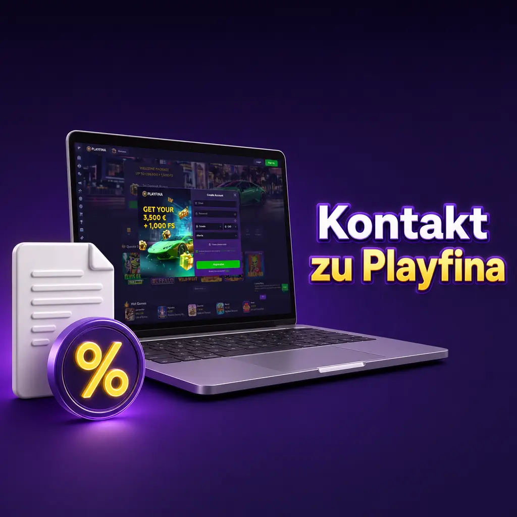 Kundensupport von Playfina: Live-Chat, E-Mail und Kontaktformular für Fragen zu Konto, Zahlungen und Spielangebot.