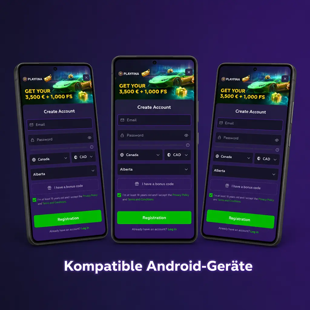 Kompatible Android-Geräte für die Playfina App, z. B. Samsung Galaxy S23, Google Pixel 8 und Xiaomi Redmi Note 13